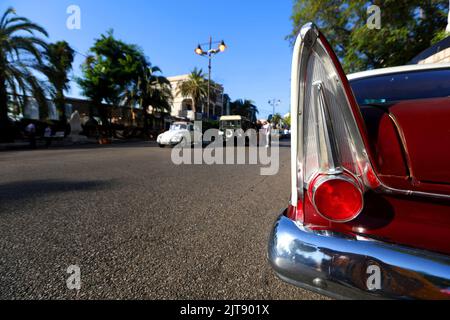 Beirut, Lebanon. 27th Aug, 2022. Classic cars are seen at an exhibition in Aley, Mount Lebanon Governorate, Lebanon, on Aug. 27, 2022. Over 65 classic car owners on Saturday gathered in Aley, a city in Mount Lebanon, showcasing their vehicles at an exhibition, where vintage collections from 1945 to 1978 parked in the city square drew the attention of many passers-by.TO GO WITH 'Feature: Lebanon's classic car enthusiasts deck out gems of collections' Credit: Bilal Jawich/Xinhua/Alamy Live News Stock Photo