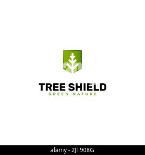 Minimalist and modern logo design for nature shield. tree shield logo vector icon illustration Stock Vector