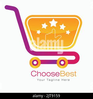 choose best shop logo, best rating logo,buy online logo, best discount, online shoping   ,best service delivery  vector with hand shape and five stars Stock Vector