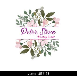 botanical boho wedding florist logo with flowers and leaves elements vector logo illustration Stock Vector