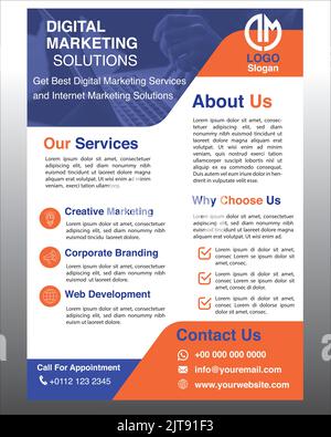 digital marketing company flyer brochure blue orange vector Stock Vector