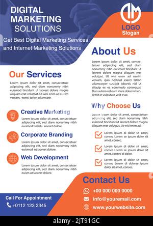 digital marketing company flyer brochure blue orange vector Stock Vector