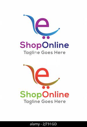 E shop online shop logo e shop shopping online logo buy online shopping cart logo online store logo Stock Vector