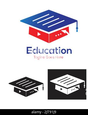 online education logo with notebook video and arrow symbol vector logo in three colors academy log Stock Vector