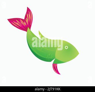 fish vector illustration green pink fish gradient fill beautiful cute fish Stock Vector