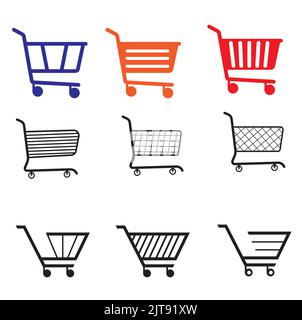 shopping cart shopping trolley black colorful vector art for eshop business company store logo template Stock Vector