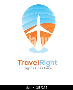 travel company logo tourism airline logo vacation holiday travel fly journey airplane business vector graphic logo transportation flight Stock Vector