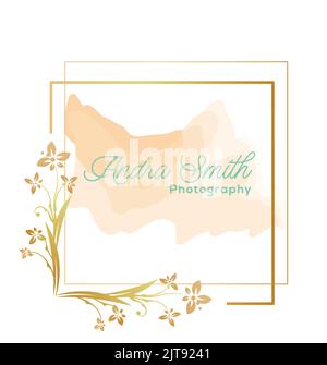 watercolor photography logo with floral frame vector logo Stock Vector