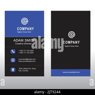 vertical business card in blue and black color vector visiting card Stock Vector