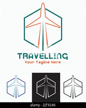 travel company logo airplane fly in sky polygon icon symbol travel agency vector logo template vacation plan holiday Stock Vector