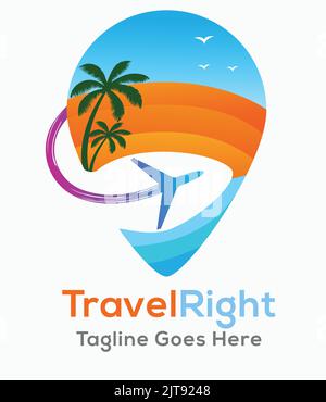 traveling company logo travel logo trip logo airplane beach tourism logo Stock Vector