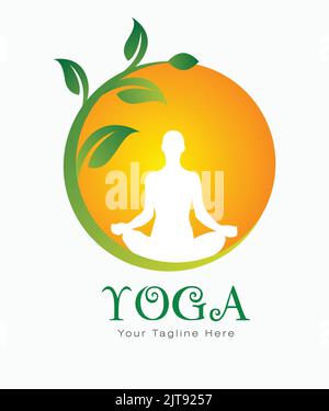 yoga logo sun leaf nature green exercise meditation club gym vector logo template  business care fitness abstract logo Stock Vector