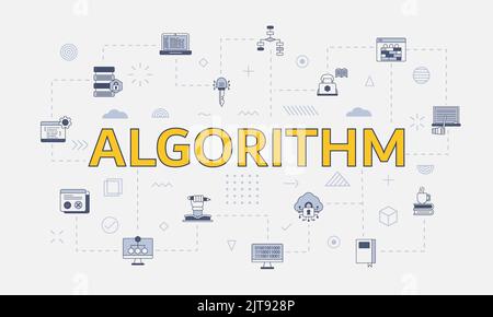 algorithm concept with icon set template banner with modern blue color ...