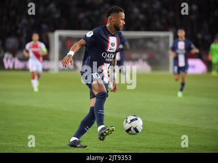 Paris, France. 28th Aug, 2022. Neymar Jrduring the Ligue 1 Uber Eats match between Paris Saint Germain and Monaco at Parc des Princes on August 28, 2022 in Paris, France. Photo by Christian Liewig/ABACAPRESS.COM Credit: Abaca Press/Alamy Live News Stock Photo