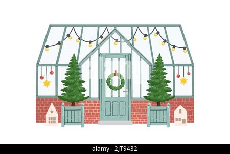 Christmas glass house winter green house vector Stock Vector