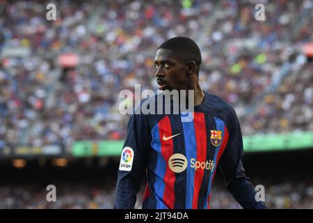 Barcelona, Spain. 28th Aug, 2022. BARCELONA, SPAIN - AUGUST 28: Ousmane Dembélé of FC Barcelona looks on during La Liga match between FC Barcelona  and Real Valladolid CF at Barcelona on August 28, 2022 in Spotify Camp Nou Stadium, England. (Photo by Sara Aribó/PxImages) Credit: Px Images/Alamy Live News Stock Photo
