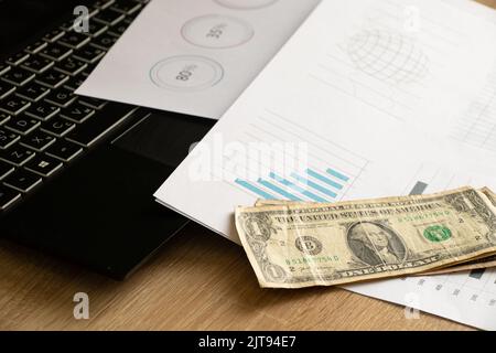 reports and histograms on paper on the table, analytics and statistics on paper, business analytics Stock Photo