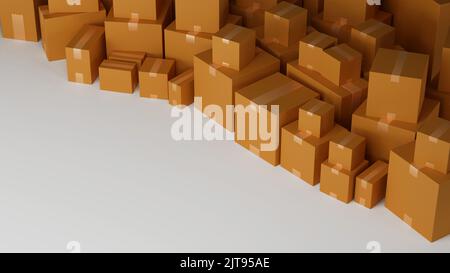 Stack of cardboard box carton or parcel with empty space. concept of delivering goods, 3D rendering. Stock Photo