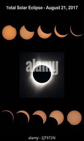 Total solar eclipse phases isolated on black background. Elements of this image were furnished by NASA. Stock Photo