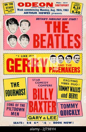 The Beatles Southport Odeon Concert Poster (UK, 1963) also inlcuded: Gerry and The Pacemakers, Billy Baxter, The Fourmost etc. Stock Photo