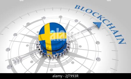 Abstract financial technology background represent blockchain. Investment financial internet technology concept. Flag of Sweden. 3D rendering Stock Photo