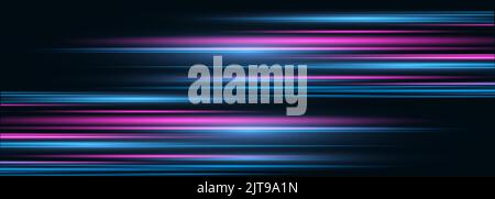 Dark wide abstract background with glowing speed and movement light effect. Vector illustration Stock Vector
