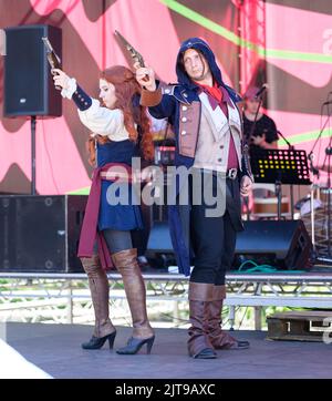 VLADIVOSTOK, RUSSIA - AUGUST 20, 2022: Geek Fest - cosplay and geek culture festival. Cosplayer demonstrates look and costume. Stock Photo