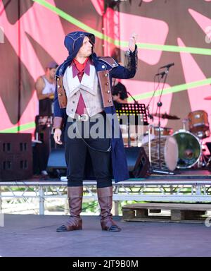 VLADIVOSTOK, RUSSIA - AUGUST 20, 2022: Geek Fest - cosplay and geek culture festival. Cosplayer demonstrates look and costume. Stock Photo