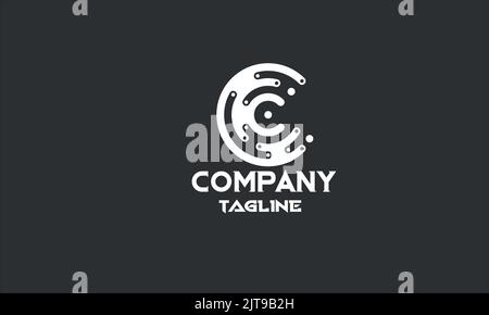 minimal digital circuit letter C logo template Stock Vector