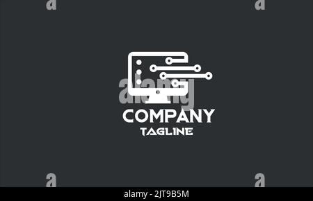 minimal digital computer service logo template Stock Vector