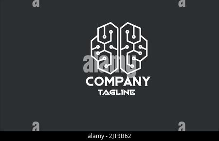 minimal digital brain logo template Stock Vector