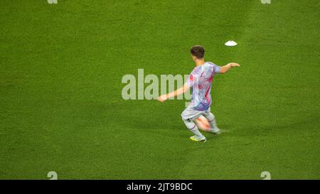 Gavi at the friendly match between Xavi's FC Barcelona (Barça) and Guardiola's Manchester Citydue to ALS disease at the Spotify Camp Nou (Spain) Stock Photo