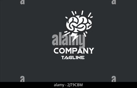 minimal brain electric bolt logo template Stock Vector