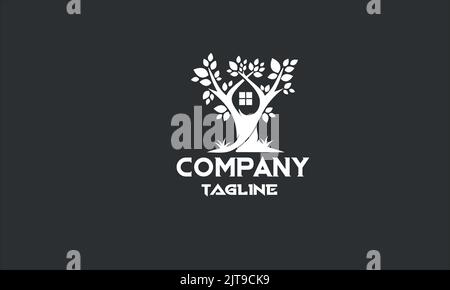 minimal real estate tree house logo template Stock Vector
