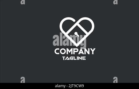 minimal unlock love heart logo template Stock Vector