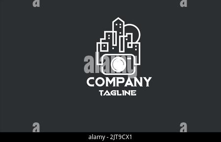 minimal real estate buildings camera logo template Stock Vector