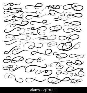 Underline swishes tail collection. Swoosh element for sport, logo design. Vector hand drawn illustration Stock Vector