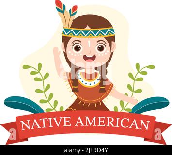 Indigenous People Day Label Flat Cartoon Hand Drawn Templates ...