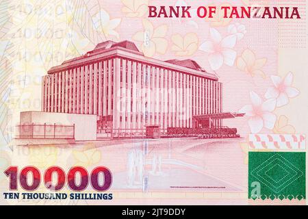 Bank of Tanzania headquarters in Dar es Salaam from money - Shillings Stock Photo