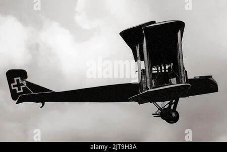 A Gotha G.V, a heavy bomber used by the Luftstreitkräfte (Imperial German Air Service) during World War I. Designed for long-range service and built by Gothaer Waggonfabrik AG, the Gotha G.V was used principally as a night bomber. Stock Photo