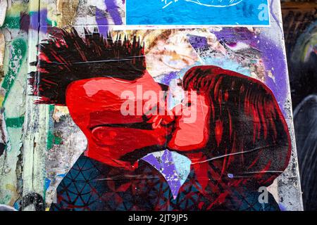 Punk kissing woman urban street art by the artist, Voxx Romana, in ...