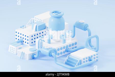 Empty stage in the shape of the factory, stage and assembly lines, 3d rendering. Computer digital drawing. Stock Photo