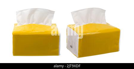 Opened tissue box on white background Stock Photo