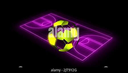 Image of digital football over neon stadium on black background Stock Photo