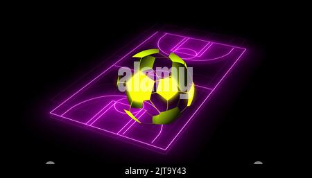 Image of digital football over neon stadium on black background Stock Photo