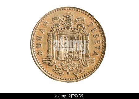One ( 1 ) peseta coin from Spain with the  falangist coat of arms Stock Photo