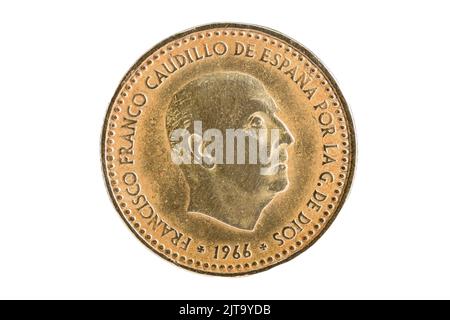 One ( 1 ) peseta coin from Spain with the sphinx of Francisco Franco Stock Photo