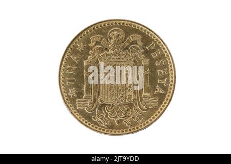 One ( 1 ) peseta coin from Spain with the constitutional coat of arms Stock Photo