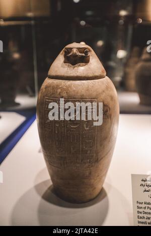 Luxor, Egypt - November 13, 2020:  Ancient Egyptian Exhibits of the  archaeological Mummification Museum in Upper Egypt Stock Photo