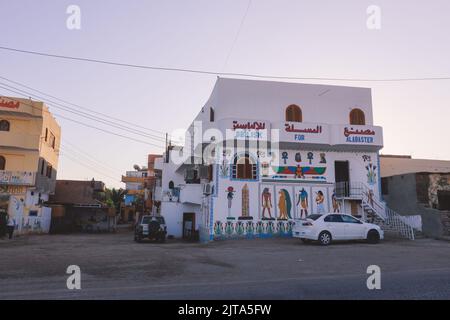 Luxor, Egypt - November 13, 2020: Local Egyptian Buildings and Sightseeing places near the main Road Stock Photo